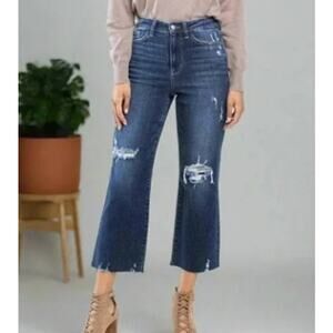 Judy Blue High-Waist Distressed Cropped Wide Leg Jeans Size 15/32 NWT